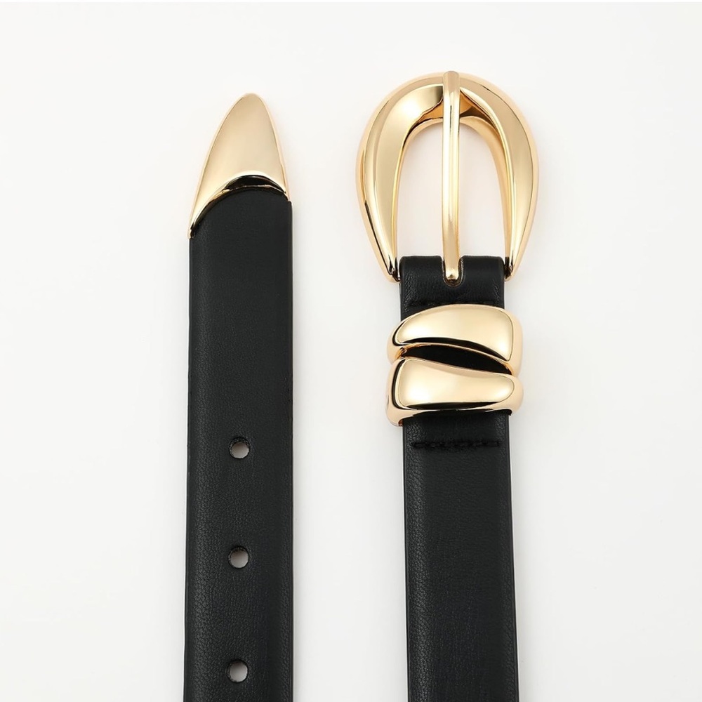 Back leather belt w gold hardware size M - Picture 2 of 4